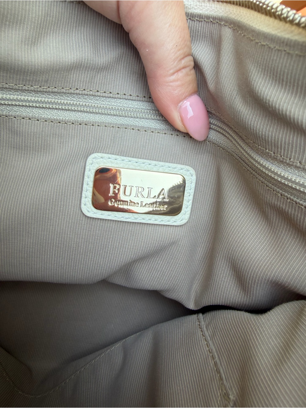 Furla Cream Tessa Two-Way Pebbled Leather Satchel with Gold Charm - Picture 11 of 13